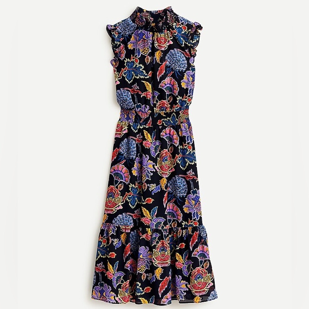 J Crew Smocked-Waist Midi Dress in Paisley Size Small